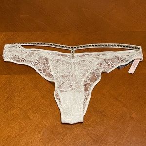 Victoria's Secret Shine Chain Strap White Lace Brazilian Panty Underwear XL NWT